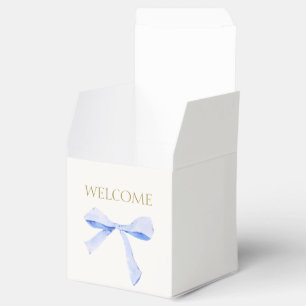 Chic Off White   Blue Ribbon Wedding Welcome Geschenkschachtel