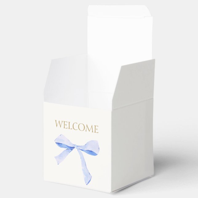 Chic Off White | Blue Ribbon Wedding Welcome Geschenkschachtel (Geöffnet)