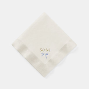 Chic Off White   Blue Ribbon Wedding Welcome Serviette