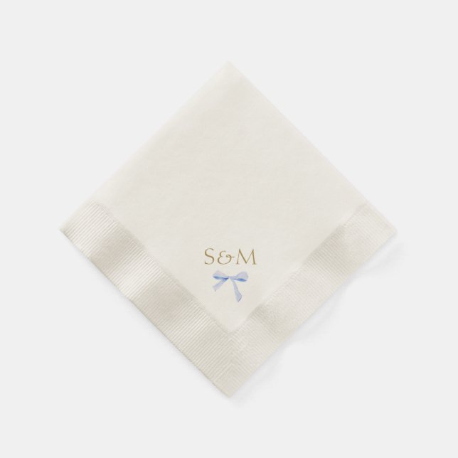 Chic Off White | Blue Ribbon Wedding Welcome Serviette (Ecke)