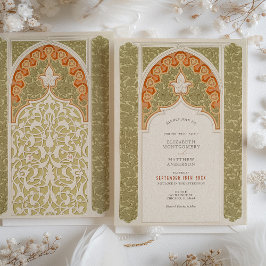 Chic Olive & Coral Art Nouveau Hochzeit Einladung