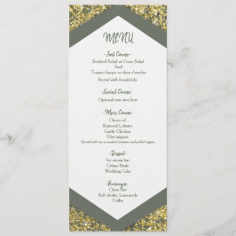 Chic Olive & Gold Glitzer Flakes Hochzeitsmenü Menükarte