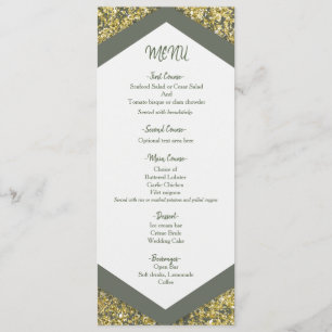 Chic Olive & Gold Glitzer Flakes Hochzeitsmenü Menükarte