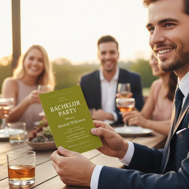Chic Olive Green Groom's Party Invite QR Code RSVP Einladung (Von Creator hochgeladen)