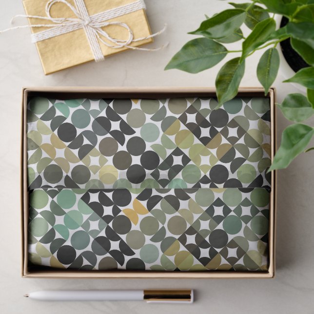 Chic Olive Green Taupe Beige Circles Art Pattern Seidenpapier (Geschenk)