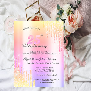 Chic Ombre Glitzer Tropfen 25. Hochzeitstag Einladung