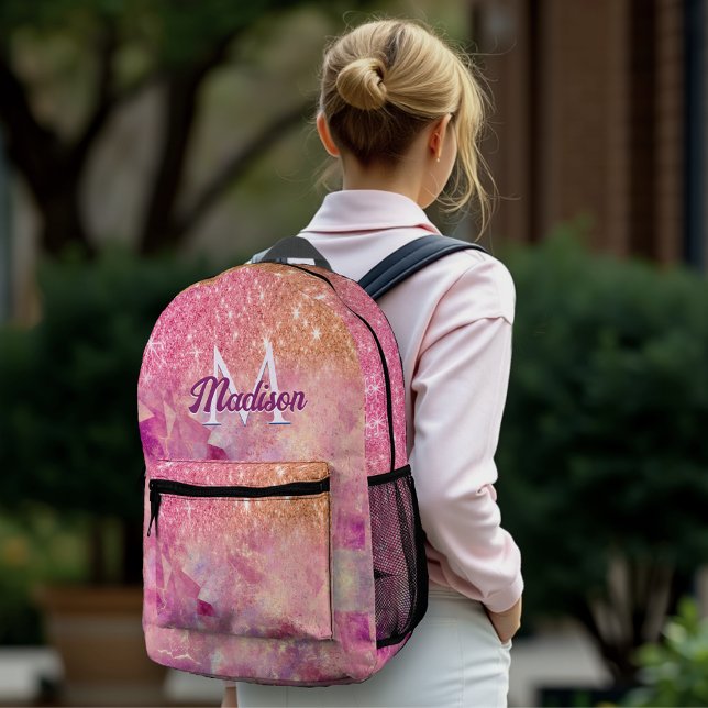 Chic ombre Rose Rosa Glitzer Monogramm Bedruckter Rucksack (Von Creator hochgeladen)