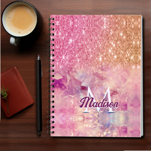 Chic ombre Rose Rosa Glitzer Monogramm Notizbuch