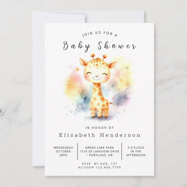 Chic Online Giraffe Baby Dusche Einladung (Vorderseite)