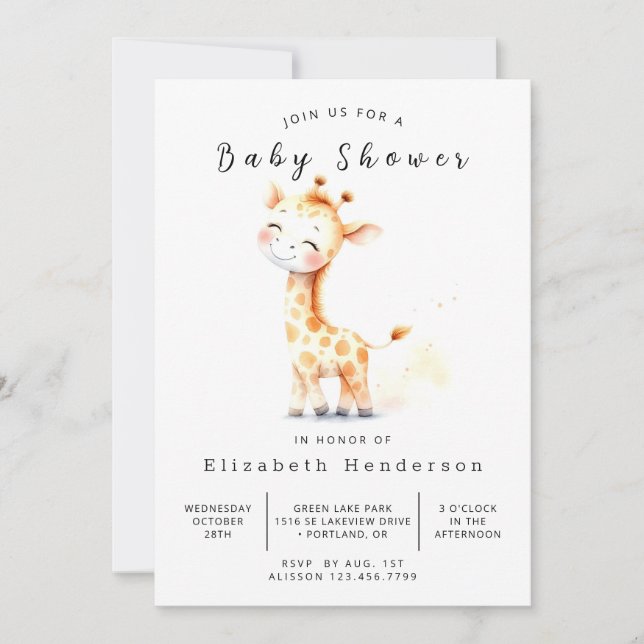 Chic Online Giraffe Baby Dusche Einladung (Vorderseite)
