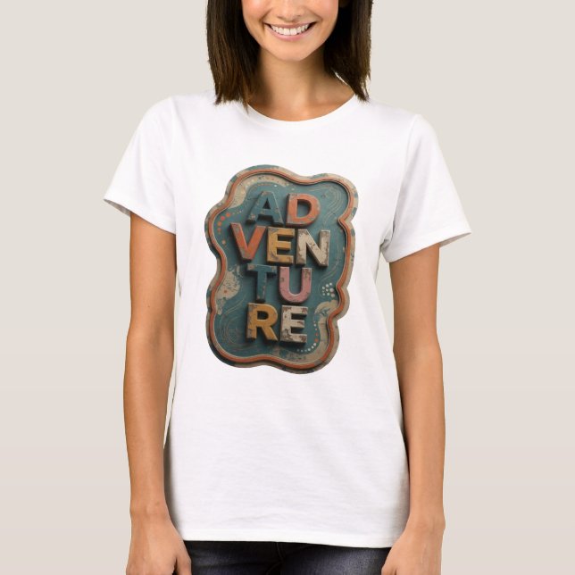 Chic Orange ABENTEUER Grafikdesign T-Shirt (Vorderseite)