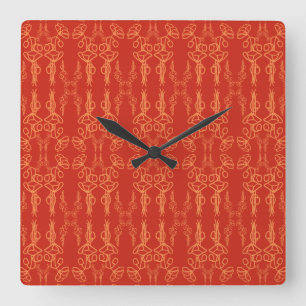 Chic Orange auf roter Mohnumriss Quadratische Wand Wanduhr