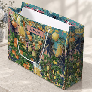 Chic Orange Blau Sizilianischer Zitrus Collage Große Geschenktüte