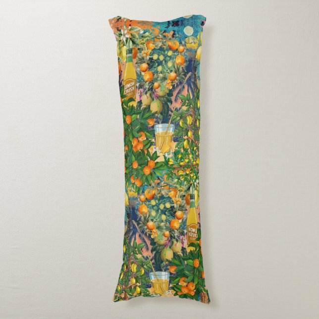 Chic orange blau türkis sizilianisch Zitruskollage Seitenschläferkissen (Vorderseite Vertikal)