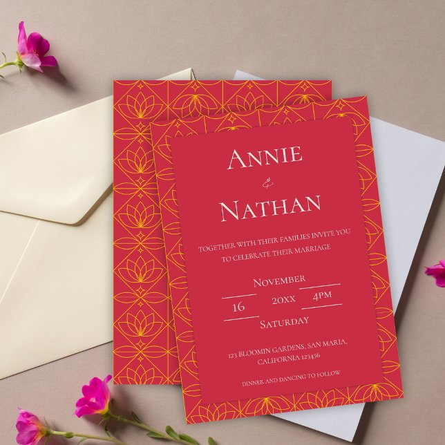 Chic Orange Blumenrahmen Einladung zur Hochzeit (Chic Orange Floral Frame Wedding Invitation)
