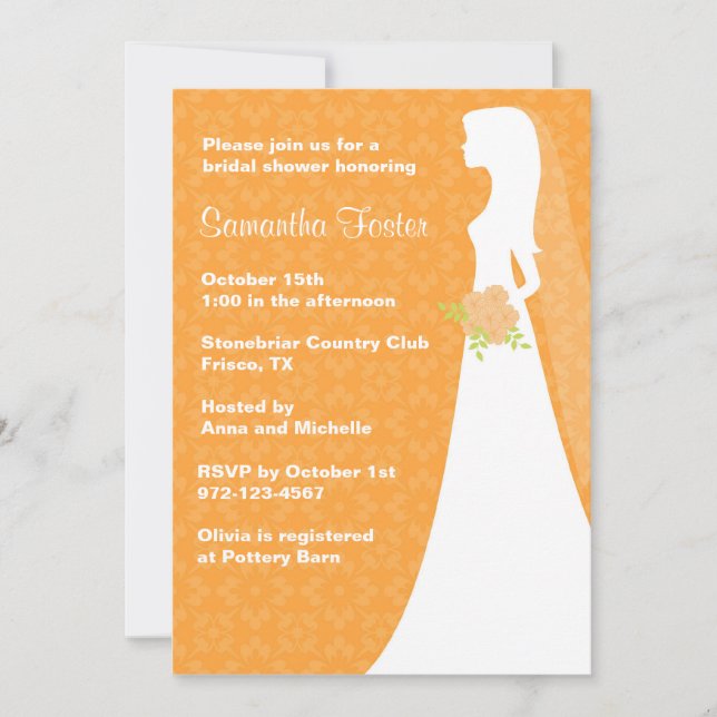 Chic Orange Bridal Dusche Einladung (Vorderseite)