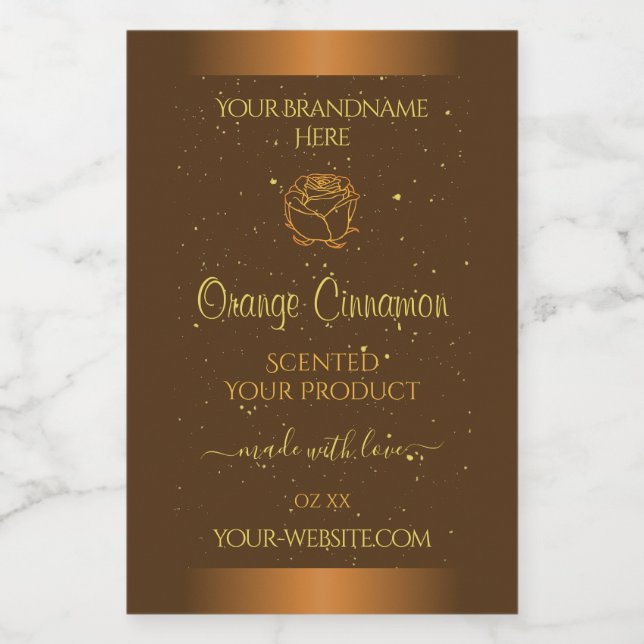 Chic Orange Brown Product Labels Gold Glitzer Rose Lebensmitteletikett (Einzelnes Label)