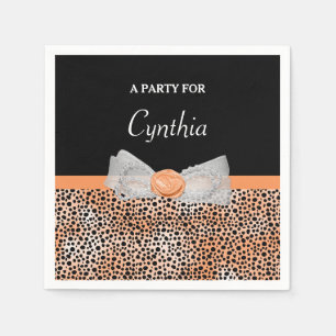 Chic Orange Cheetah Print Niedlich Rose Bow Party  Serviette