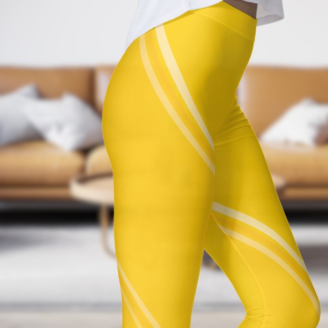 Chic Orange Gelb unter Blassgelb Bandprint Leggings (Chic Orange Yellow under Pale Yellow Banded Print Leggings)