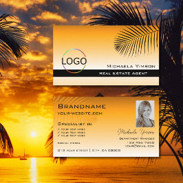 Chic Orange Gradient Palm Leaf Logo und Foto Visitenkarte