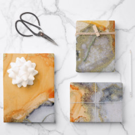 Chic Orange Grau Gold Abstrakte Kunst Geschenkpapier Set