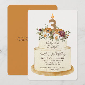 Chic Orange Herbst 3. Geburtstagskuchen Einladung