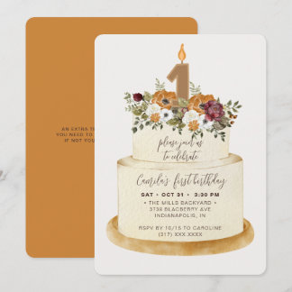 Chic Orange Herbst Herbst Erster Geburtstagskuchen Einladung