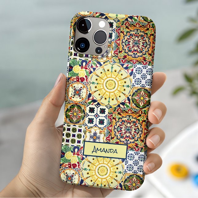 Chic orange mediterrane Fliesenmonogramm Case-Mate iPhone Hülle (Von Creator hochgeladen)