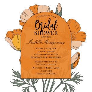 Chic Orange Palette Mohn Blumen Hochzeitsdusche Einladung