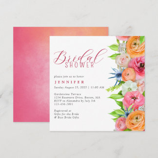 Chic Orange Pink Brautparty an der blauen Grenze Einladung