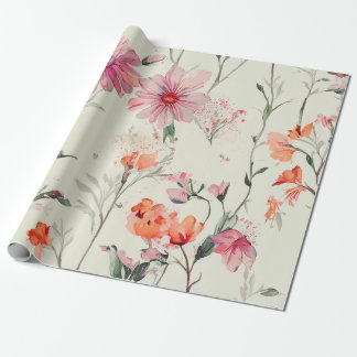 Chic Orange & Pink Feminine Blumenzehen Geschenkpapier