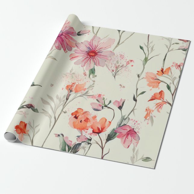 Chic Orange & Pink Feminine Blumenzehen Geschenkpapier (Ungerollt)
