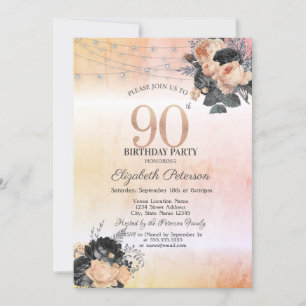 Chic Orange Rose String Lights 90. Geburtstag Einladung