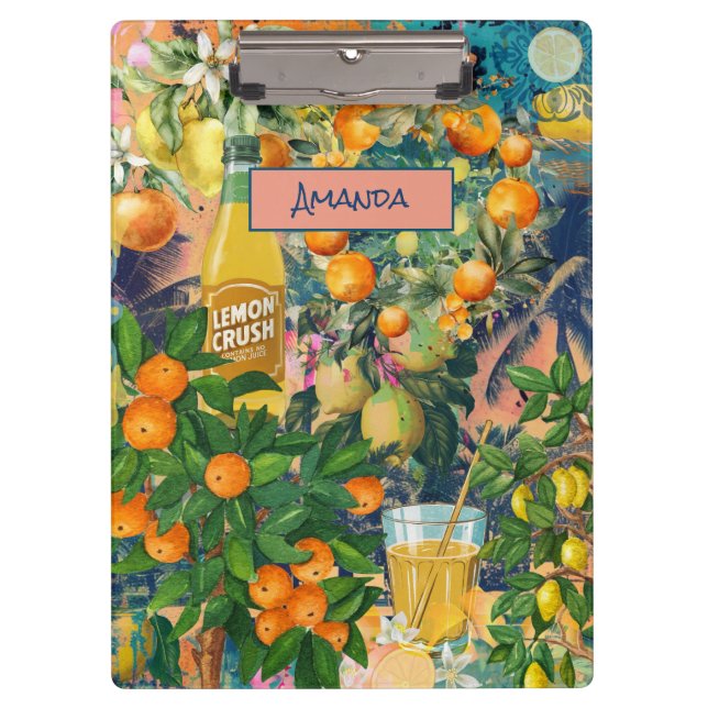 Chic orange sicilian citrus Collage Blumenziegel Klemmbrett (Vorderseite)