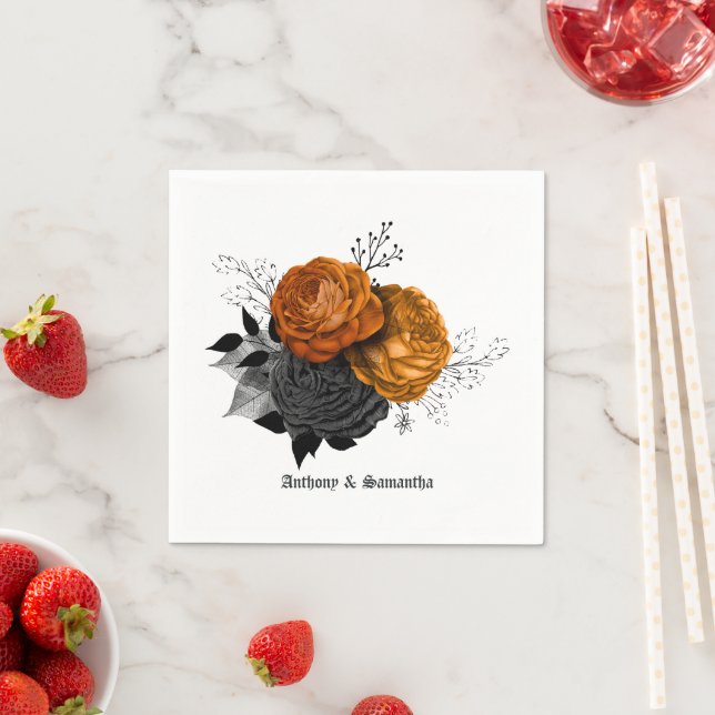 Chic Orange und Black Gothic Wedding Elegante Serviette (Beispiel)