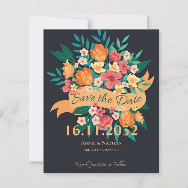 Chic Orange Yellow Florals Wedding Save the Date (Vorderseite)