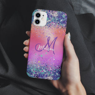 Chic orangefarbene pink irisierende falsche Glitte Case-Mate iPhone Hülle