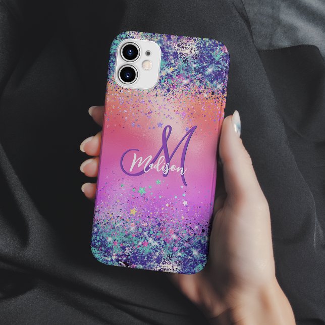 Chic orangefarbene pink irisierende falsche Glitte Case-Mate iPhone Hülle (Von Creator hochgeladen)