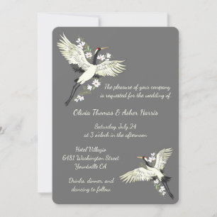 Chic Oriental Crane Wedding Einladung