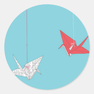Chic Origami Birds Hochzeitsticker Runder Aufkleber