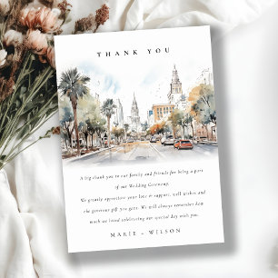 Chic Orlando Florida Skyline Hochzeit der Wasserfa Dankeskarte