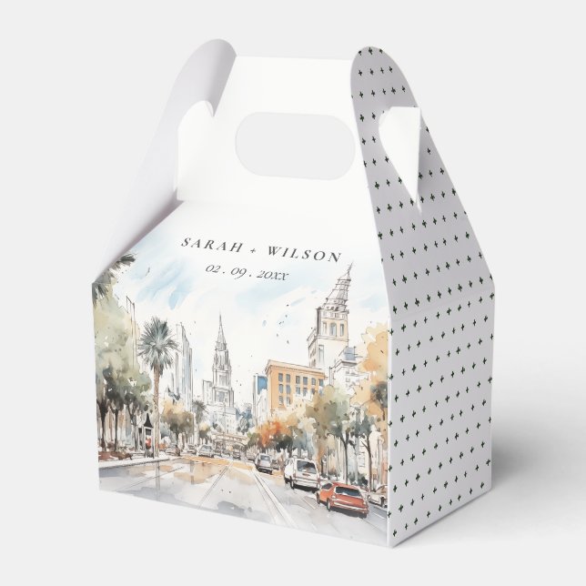 Chic Orlando Florida Skyline Hochzeit der Wasserfa Geschenkschachtel (Vorderseite)