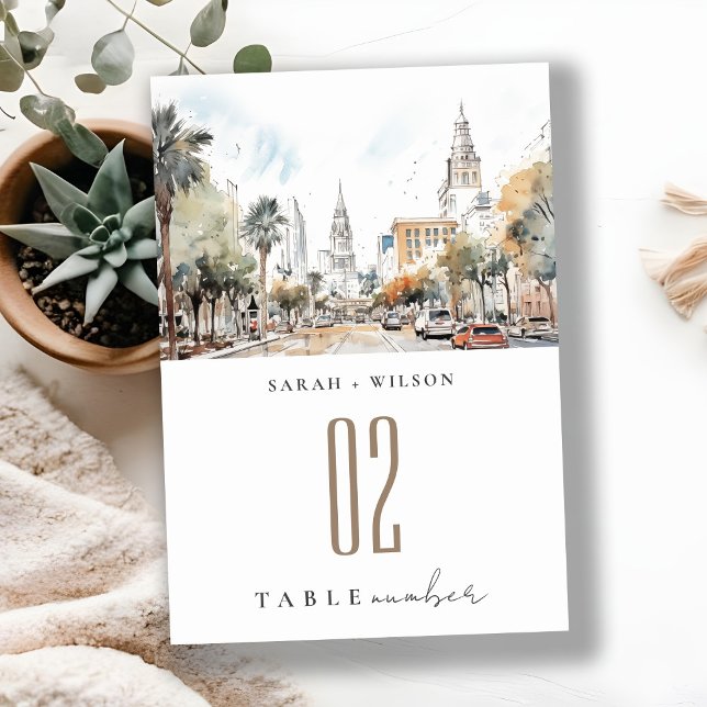 Chic Orlando Florida Skyline Hochzeit der Wasserfa Tischnummer (Von Creator hochgeladen)