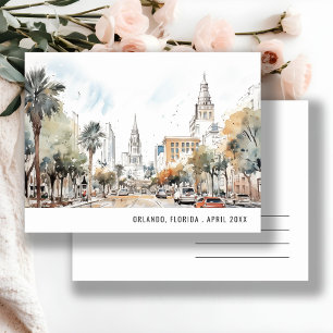 Chic Orlando Florida Stadtbild Aquarell Reise Postkarte