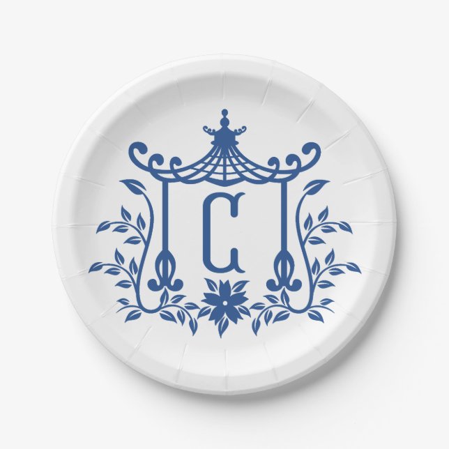 Chic Pagoda Monogram C Paper Plate Pappteller (Vorderseite)