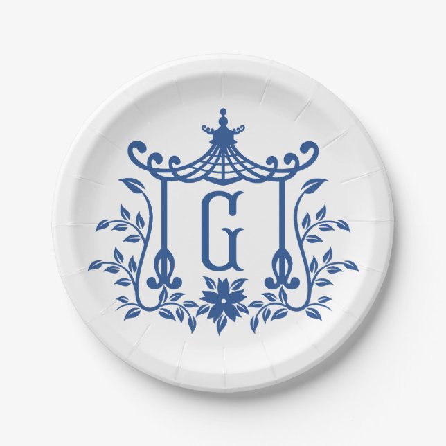 Chic Pagoda Monogram G Paper Plate Pappteller (Vorderseite)