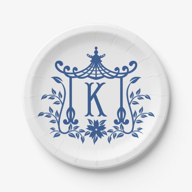 Chic Pagoda Monogram K Paper Plate Pappteller (Vorderseite)