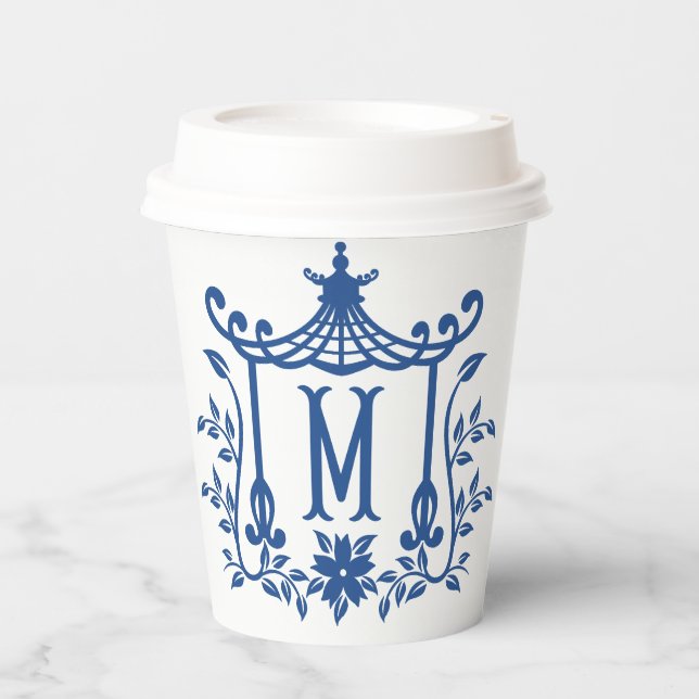 Chic Pagoda Monogram M Paper Cups Pappbecher (Vorderseite)