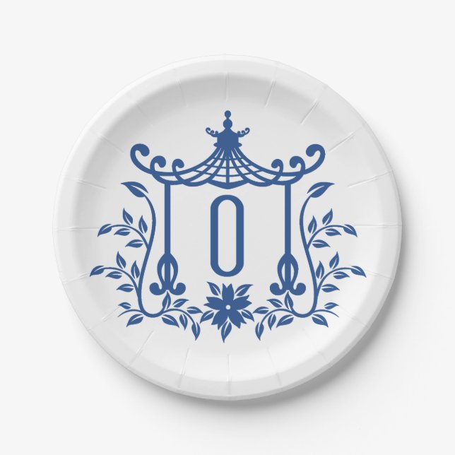 Chic Pagoda Monogram O Paper Plate Pappteller (Vorderseite)