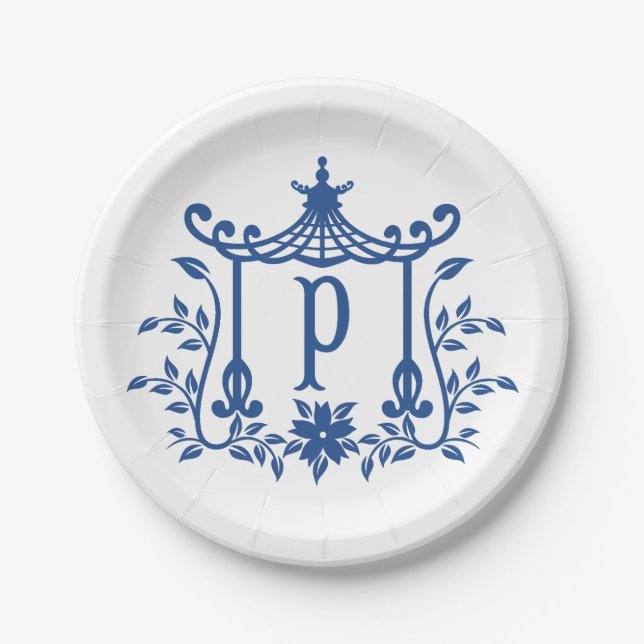 Chic Pagoda Monogramm P Papierplatte Pappteller (Vorderseite)